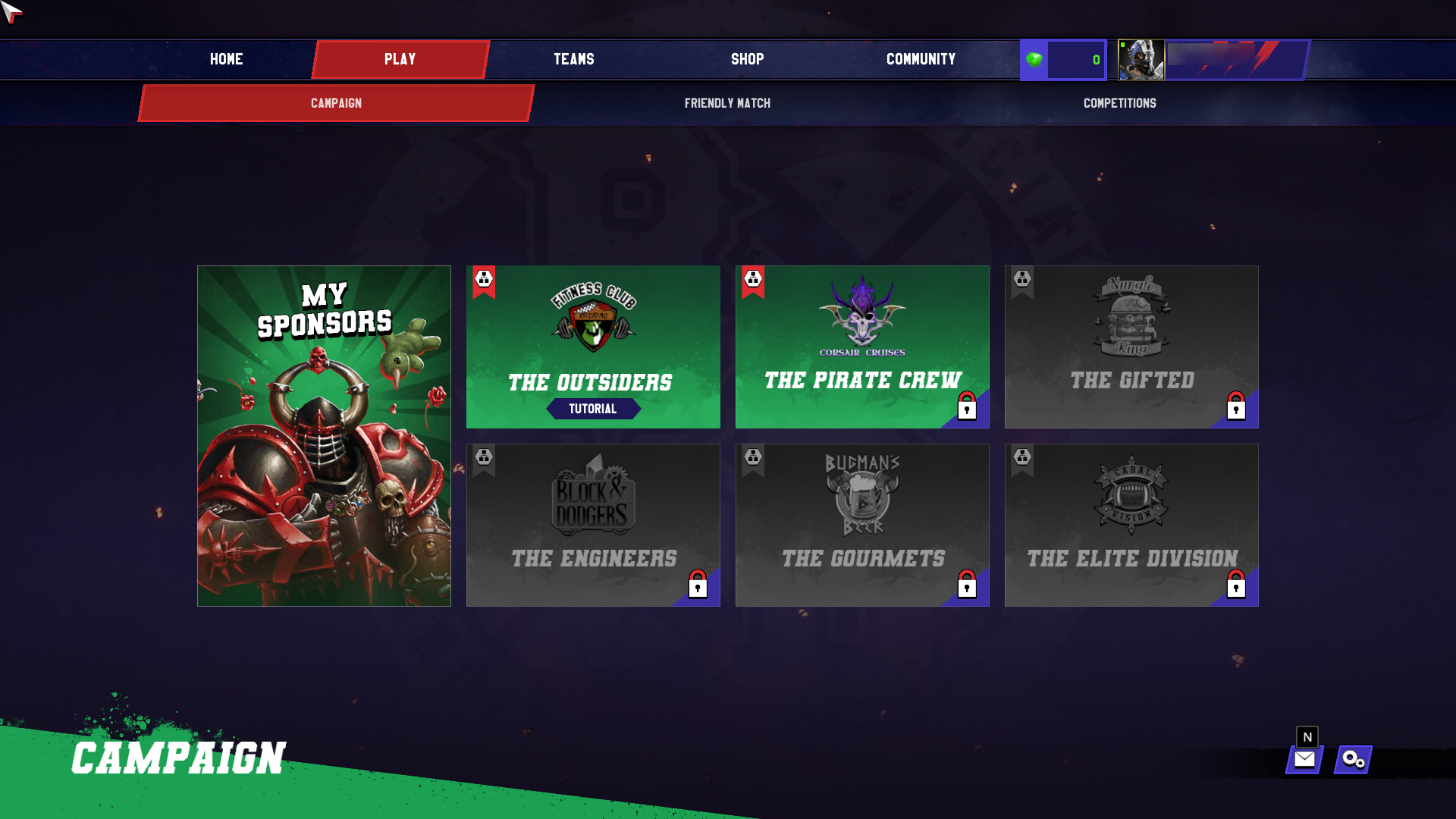 Tela de menu do Blood Bowl 3