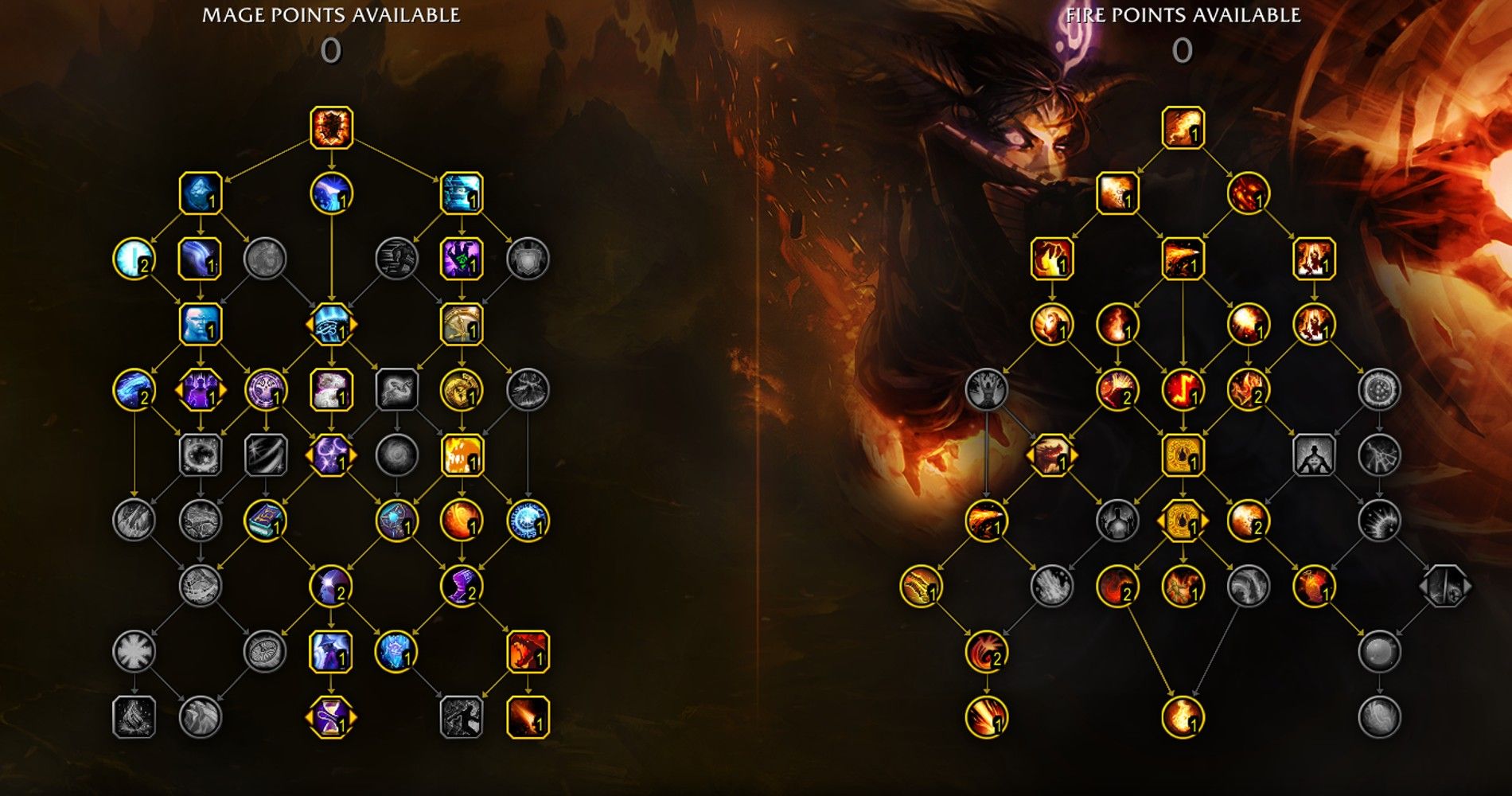 A árvore de talentos de nivelamento para Fire Mage em World of Warcraft.