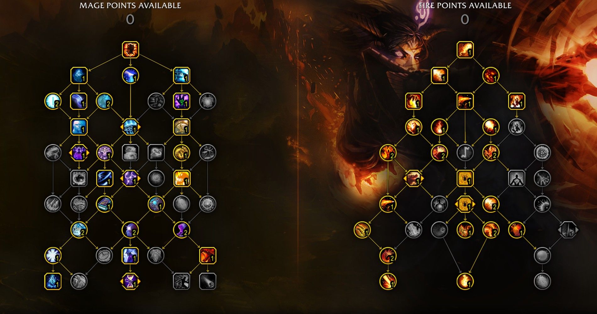 A árvore de talentos de final de jogo para Fire Mage em World of Warcraft.