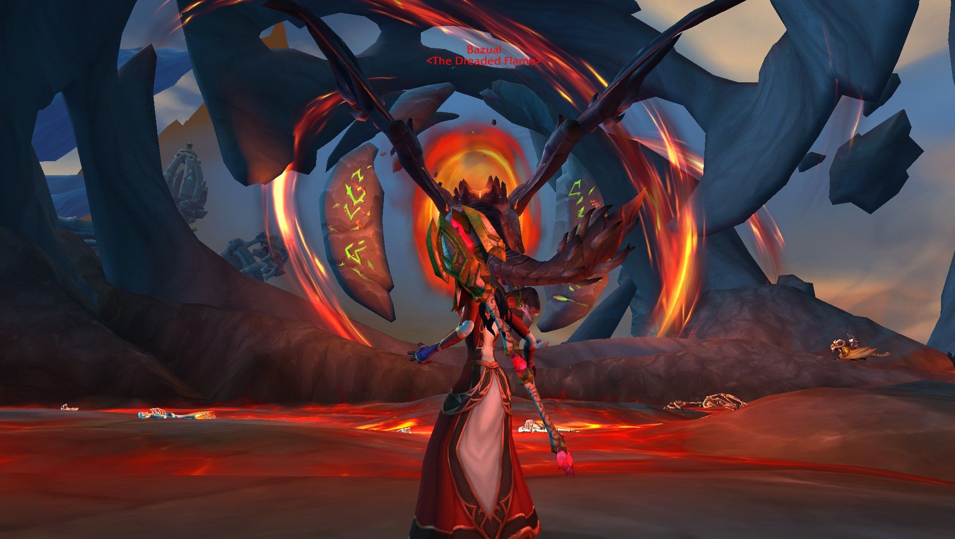 Um Fire Mage prestes a lutar contra o chefe mundial Bazual em World of Warcraft.