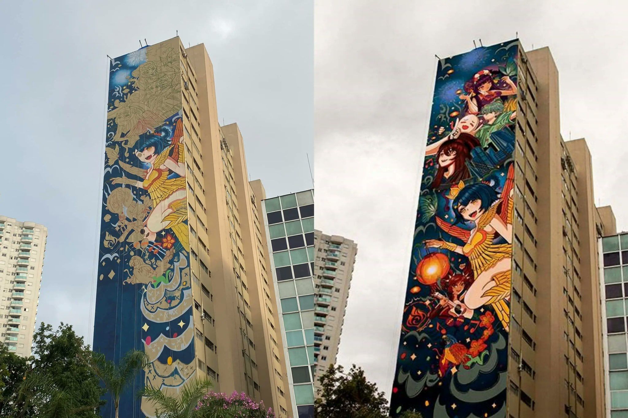 Genshin Impact Mural Edifício Alto