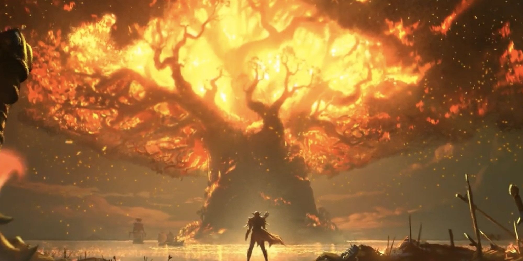 Sylvanas assiste Teldrassil queimando em World of Warcraft