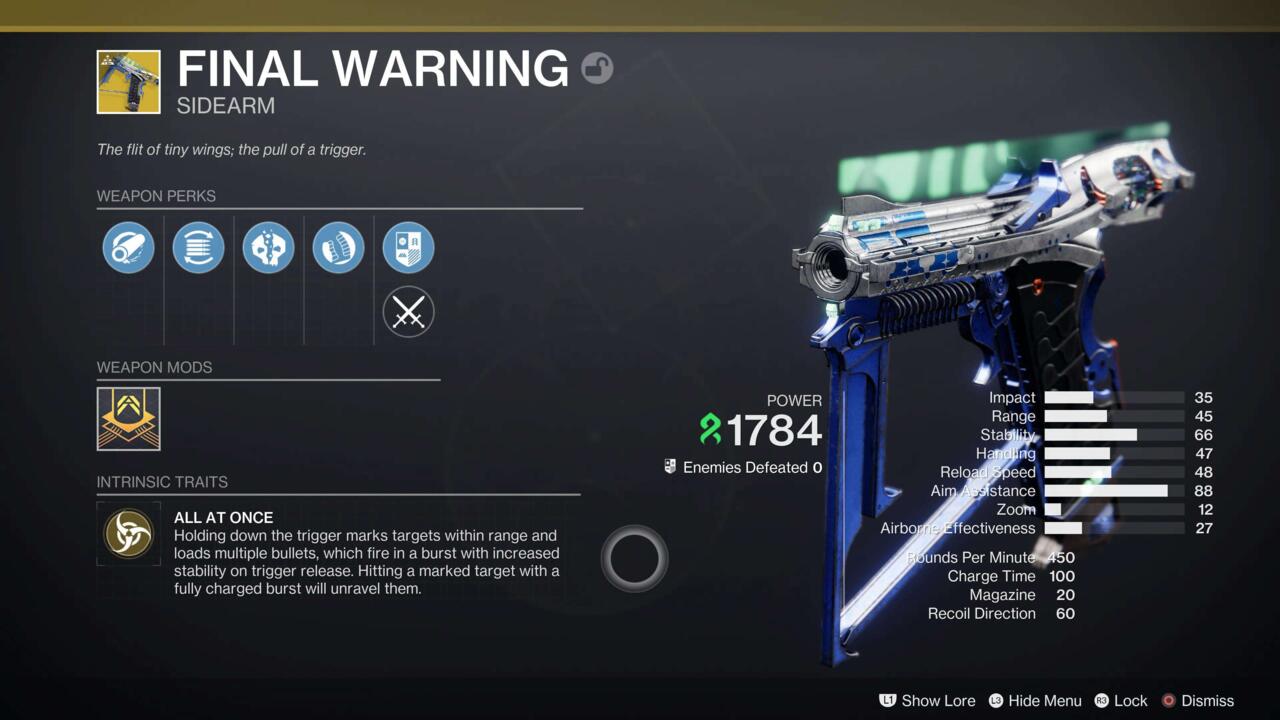 Os detalhes da arma do Aviso Final