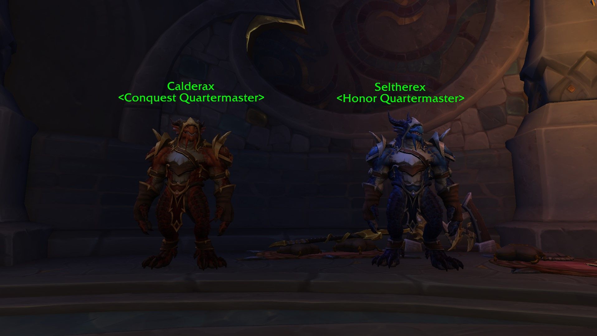 Os dois fornecedores PvP em Valdrakken em World of Warcraft.