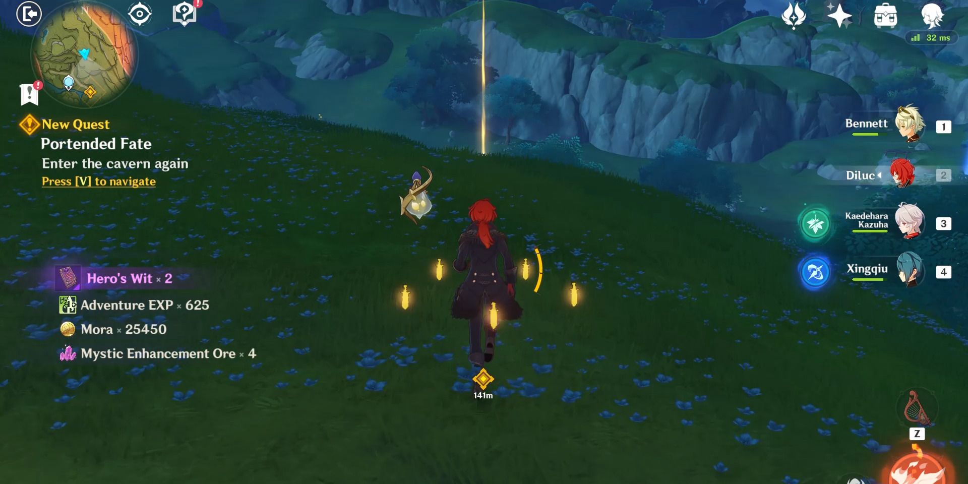 Imagem da localização da caverna onde Eide está localizada em Genshin Impact.