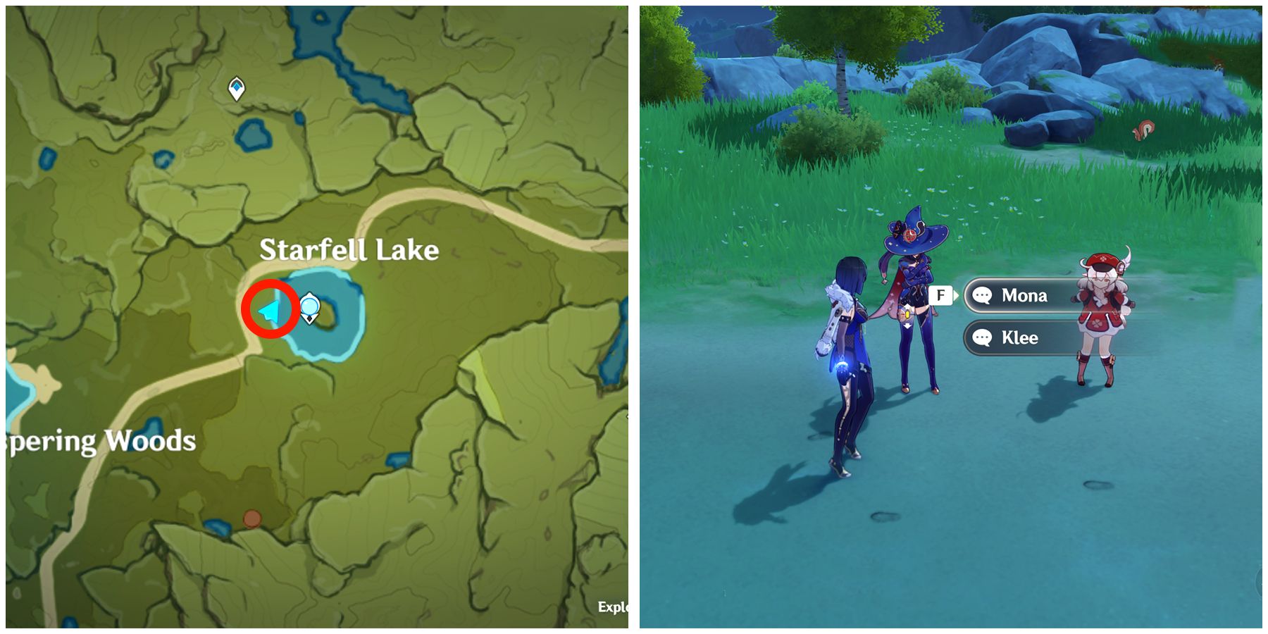 localização de mona e klee windblume no impacto de genshin