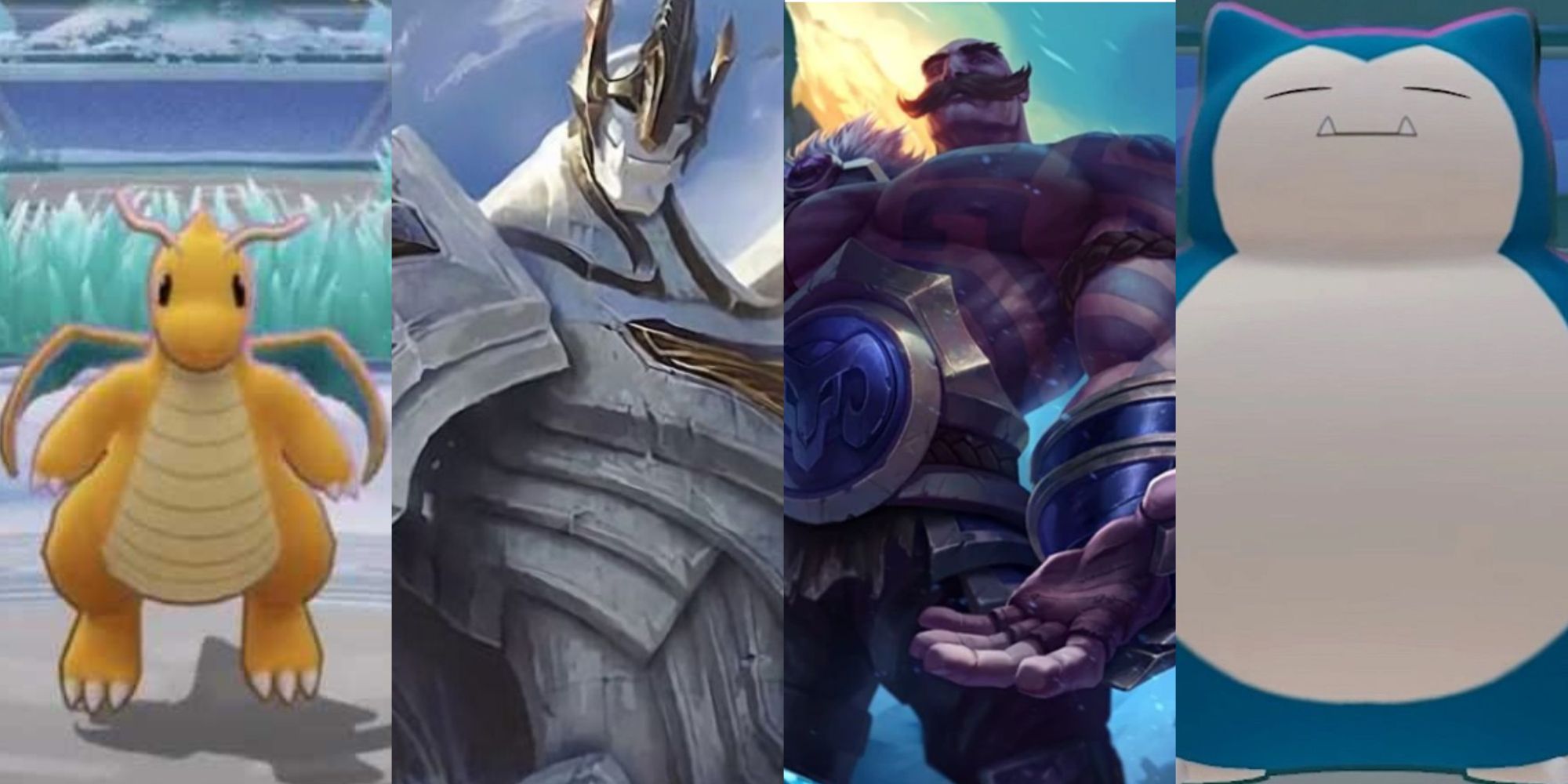 Snorlax and Dragonite from Pokemon Unite and Galio and Braum from League of Legends