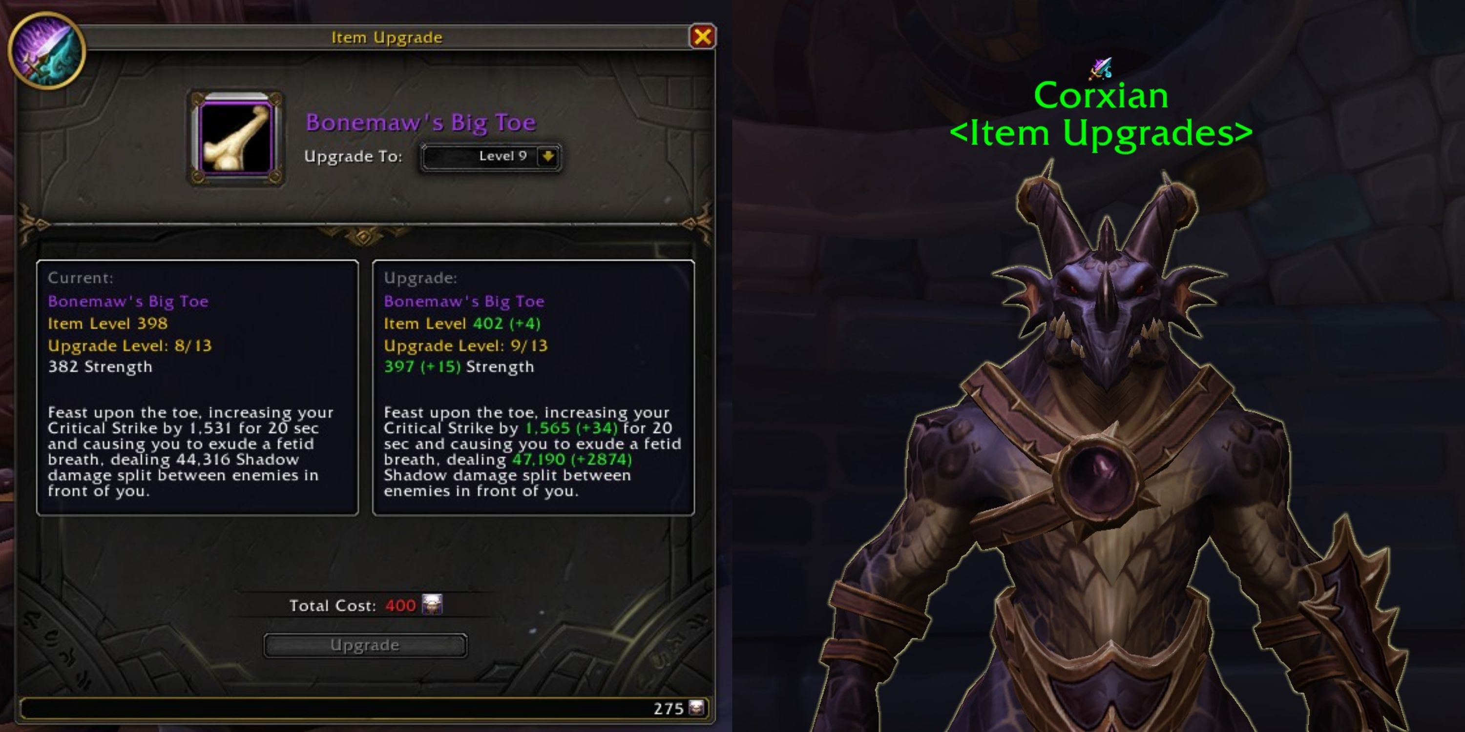 World Of Warcraft Dragonflight Mythic Plus Gastar valor com atualização NPC Corxian