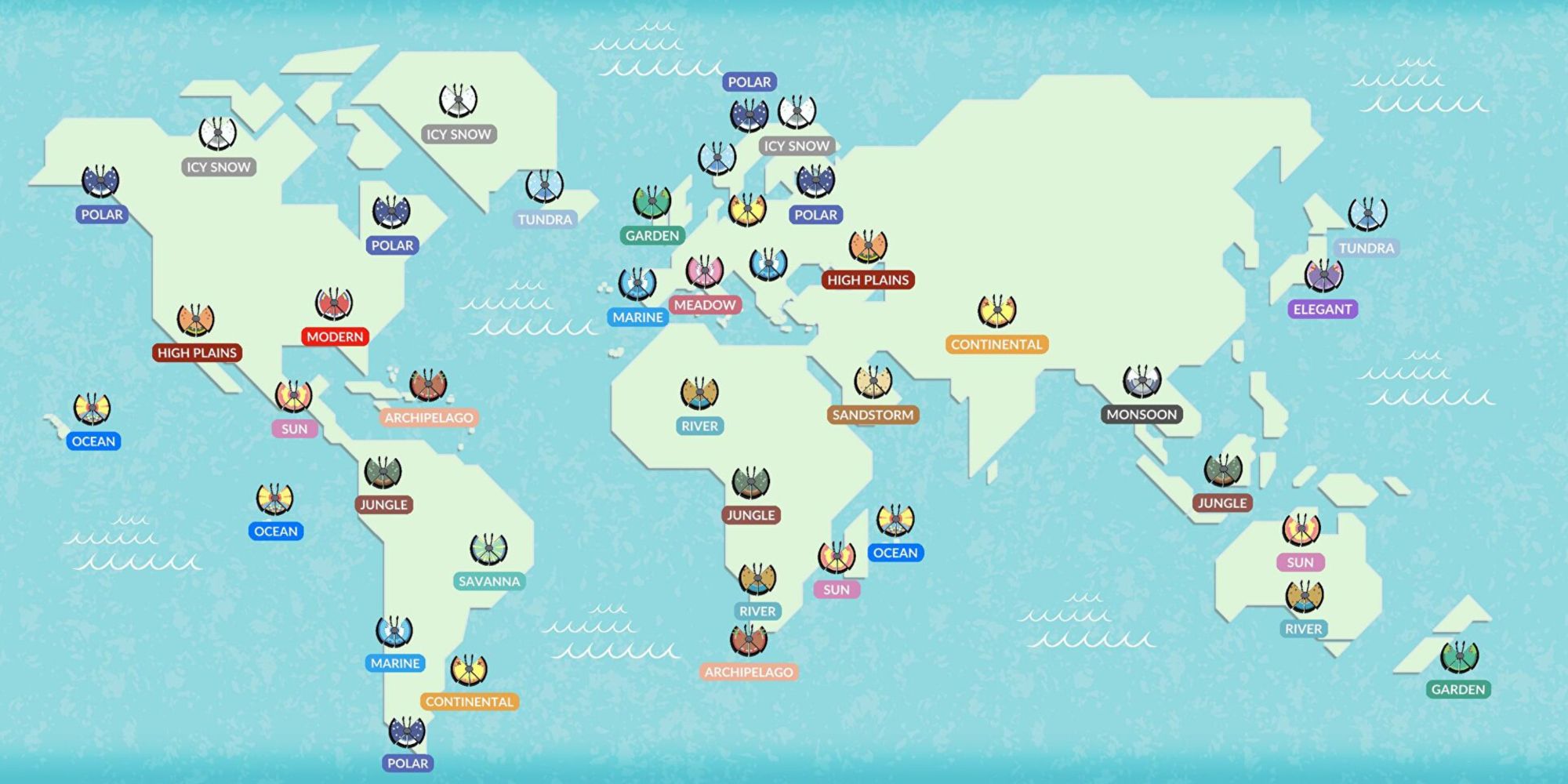 vivillon pokémon go mapa da região