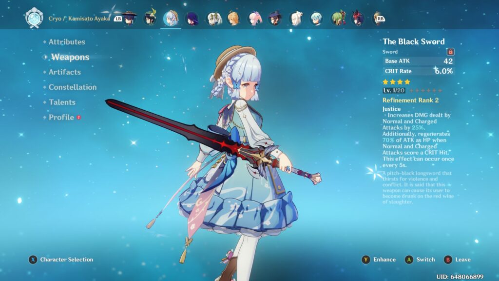 Genshin Impact - Melhores armas para Ayaka - The Black Sword