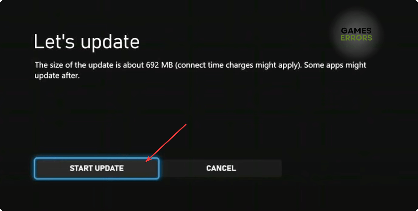 clique em iniciar atualização xbox