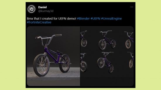 fortnite-creative-2-uefn-demo-gta-san-andreas-grove-street-bike Fortnite Creative 2 UEFN demo GTA San Andreas Grove Street: uma imagem de um ativo de bicicleta BMX para o modo criativo battle royale