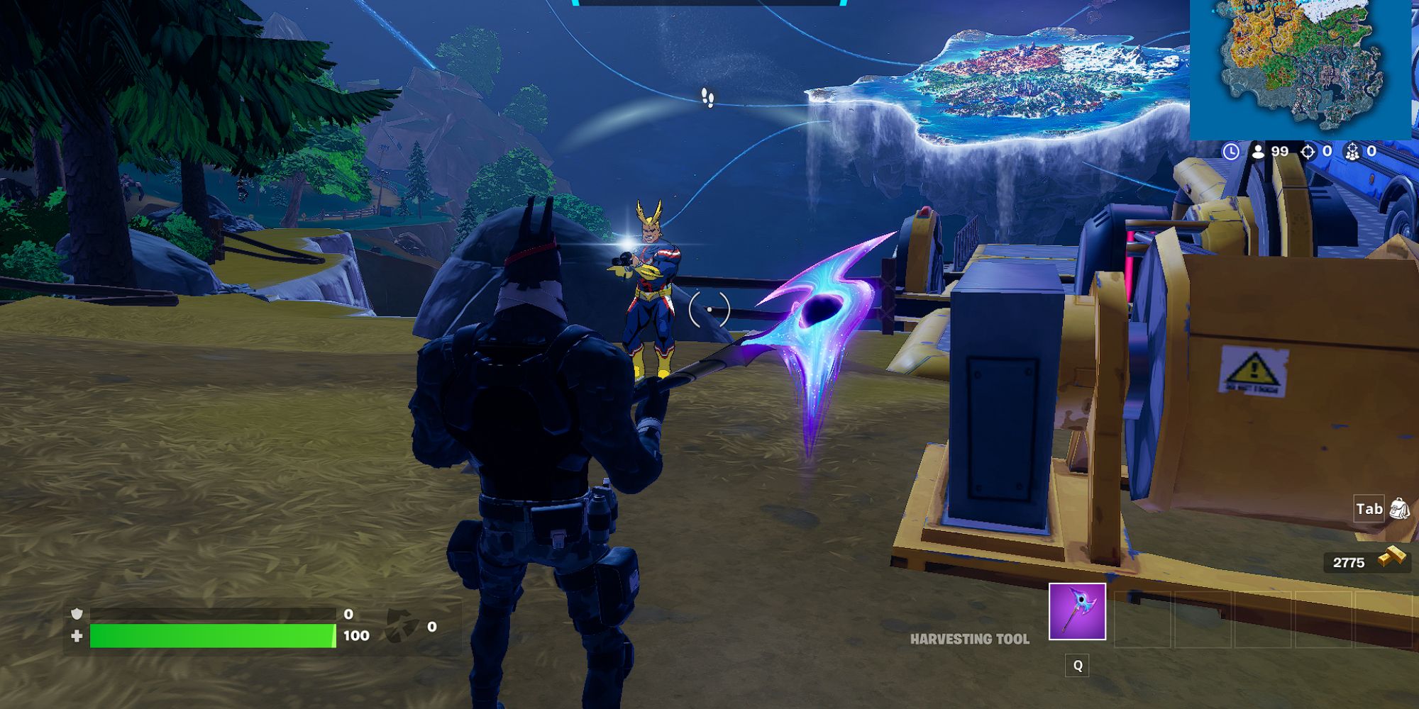 Fortnite All Might visando o tenente John Llama