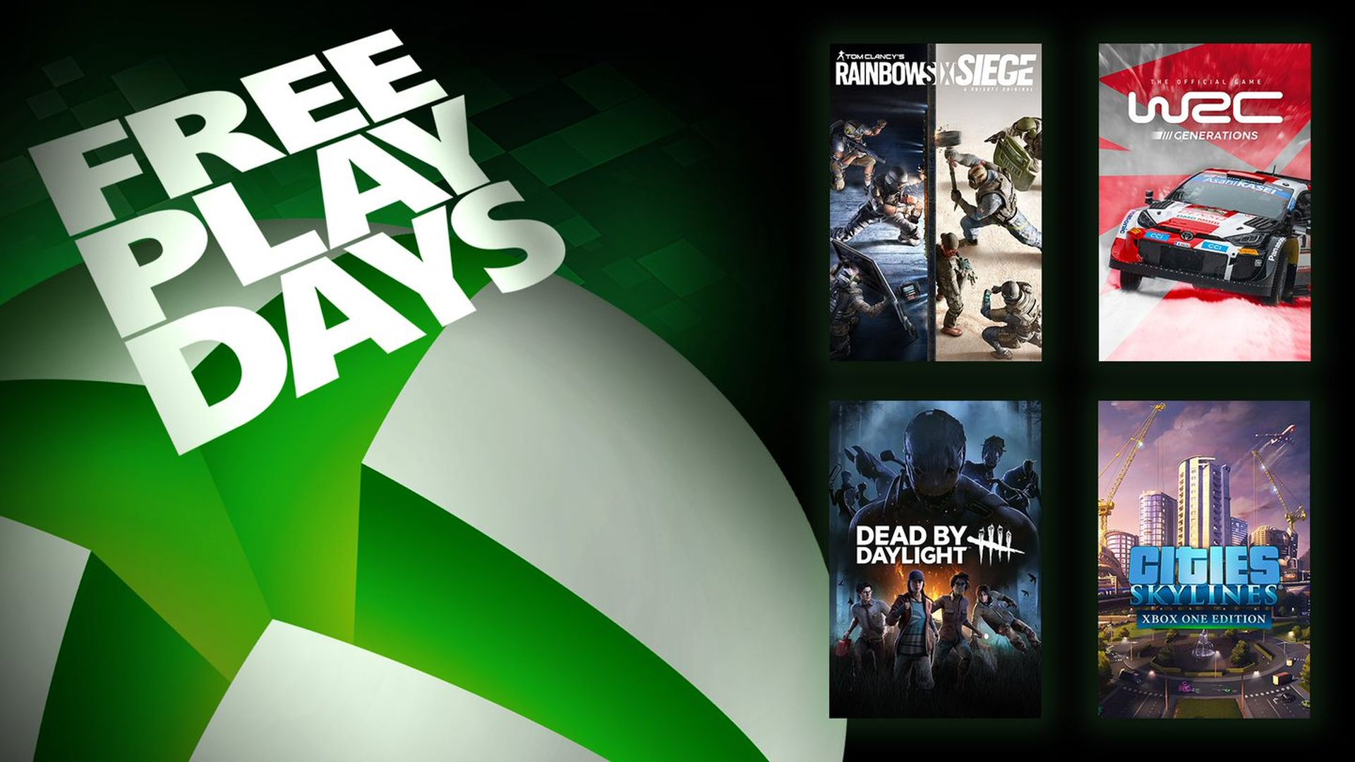 Dias de jogo grátis - Tom Clancy's Rainbow Six Siege, WRC Generations, Dead by Daylight e Cities: Skylines - Edição Xbox One