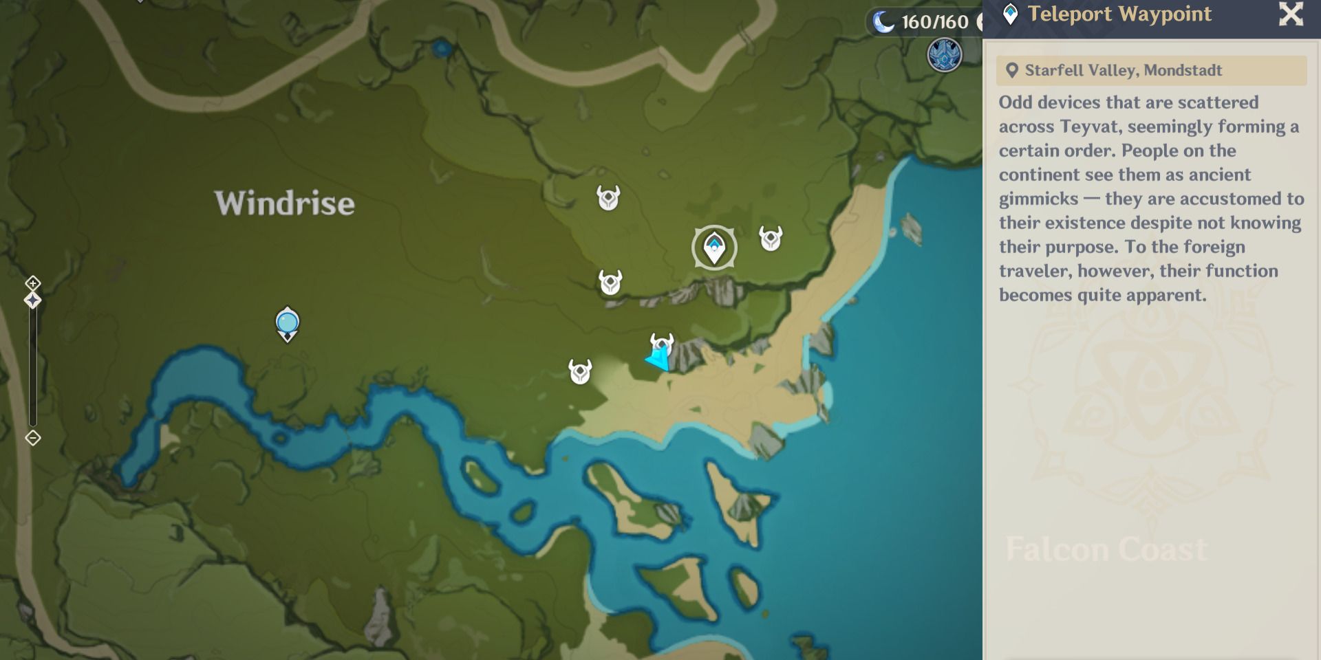 Imagem da localização no mapa de Mint próximo a Falcon Coast em Genshin Impact.