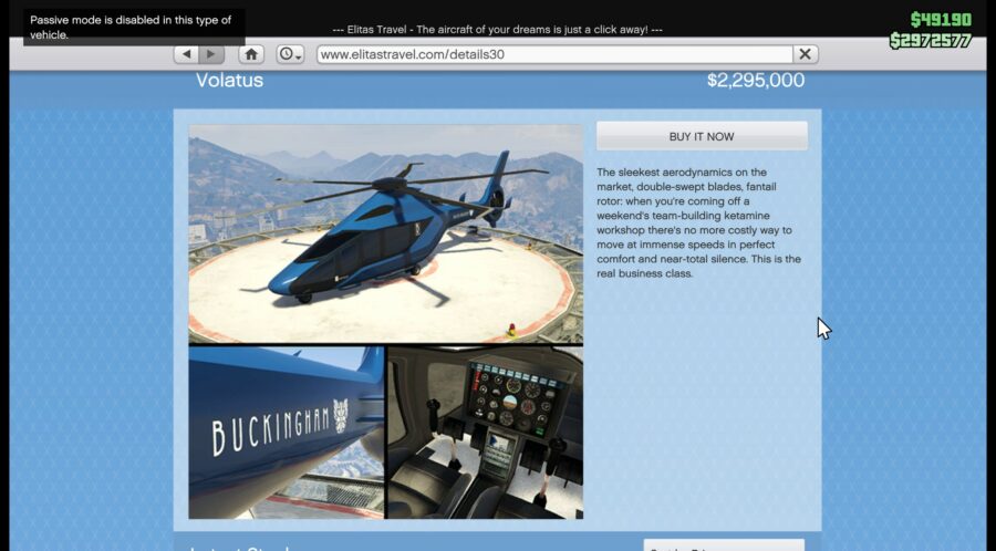 Um dos melhores helicópteros do GTA Online, o Volatus.
