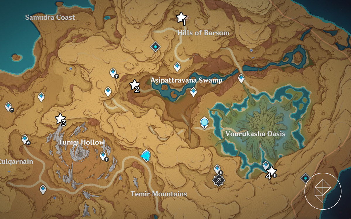 Todos os locais de fragmentos de monumentos perdidos no Cinturão de Areias lançados no Patch 3.6 do Impacto de Genshin para a Missão de Estudo Monumental