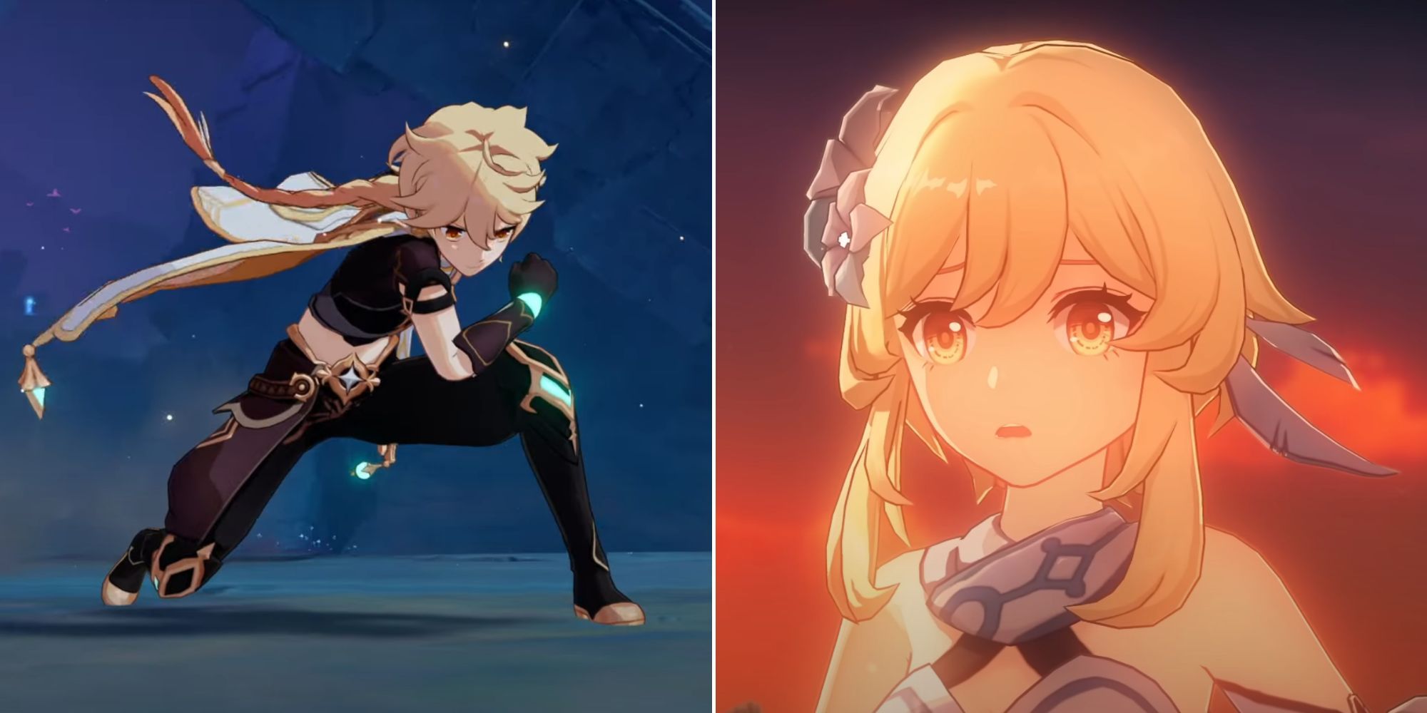 Genshin Impact Aether Squating And Lumine Shocked Impression