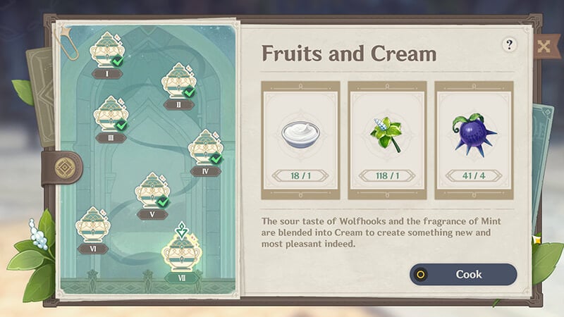 Receita de frutas e creme para especiarias do evento West 2023 em Genshin Impact