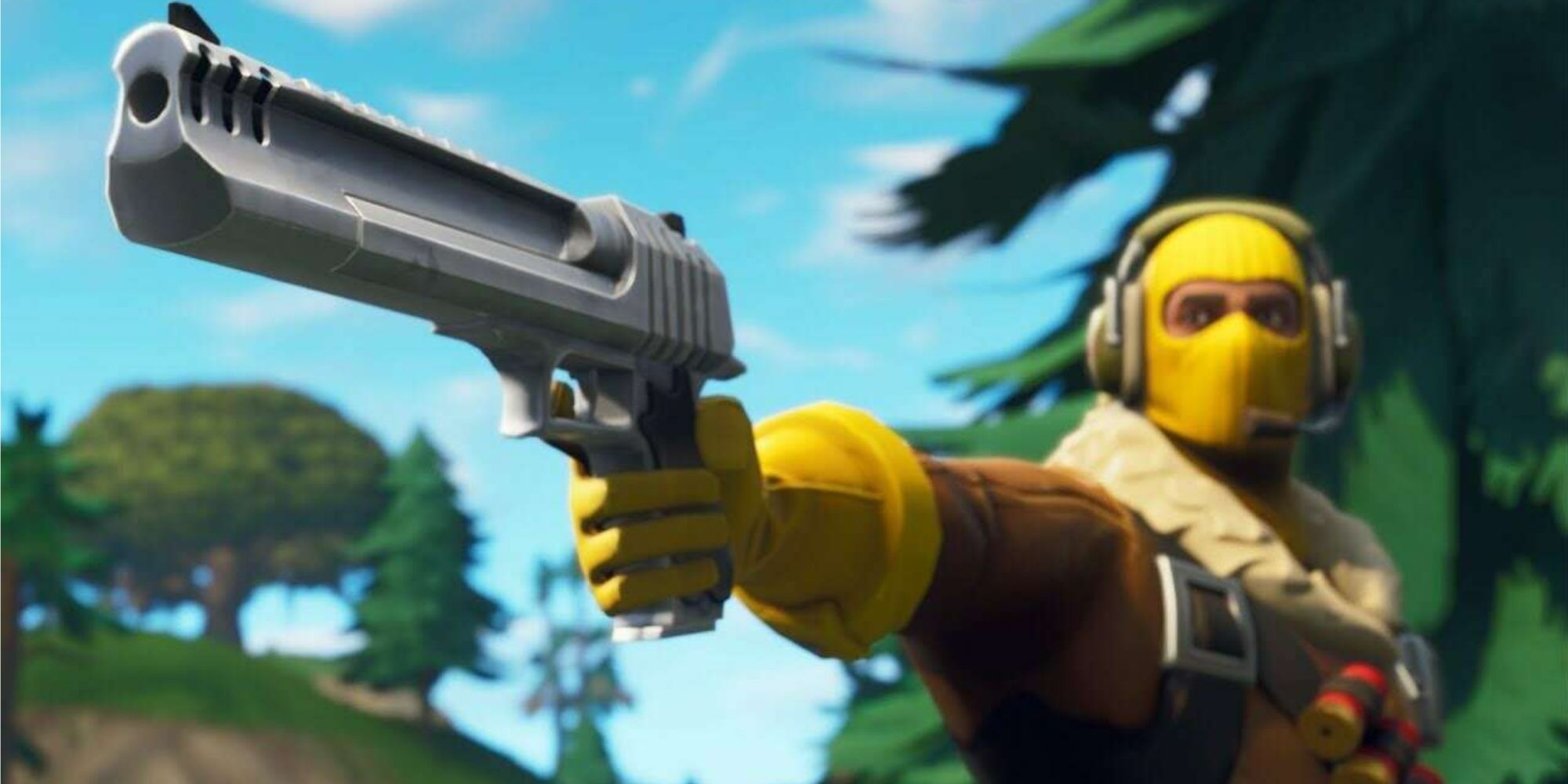 fortnite player in a balaclava holding a pistol