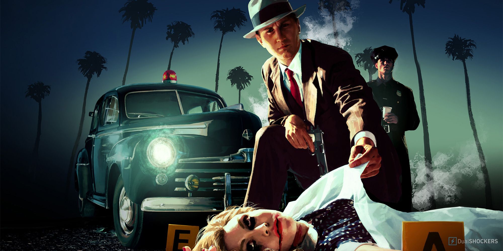 Cole Phelps inspecionando um cadáver.