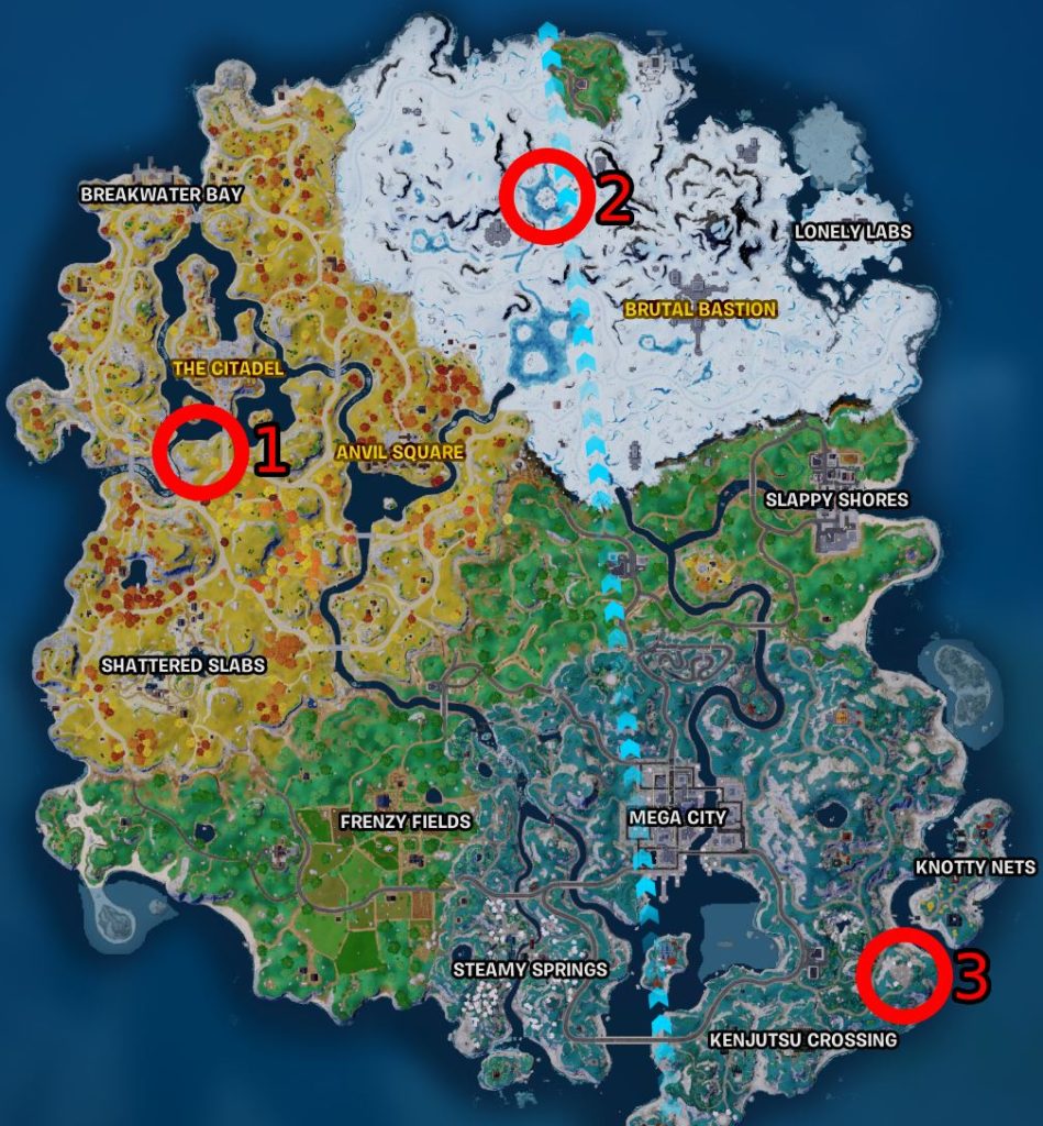 Todos os 3 locais de monólitos no capítulo 4 de Fortnite