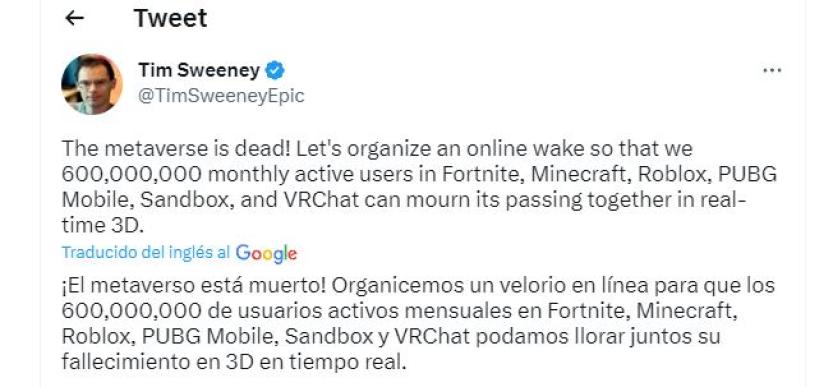 Criador de Fortnite zomba do fracasso do metaverso e pede para organizar um "funeral online" de despedida |  Ruetir.com