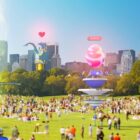 pokemon go players raiding in a park