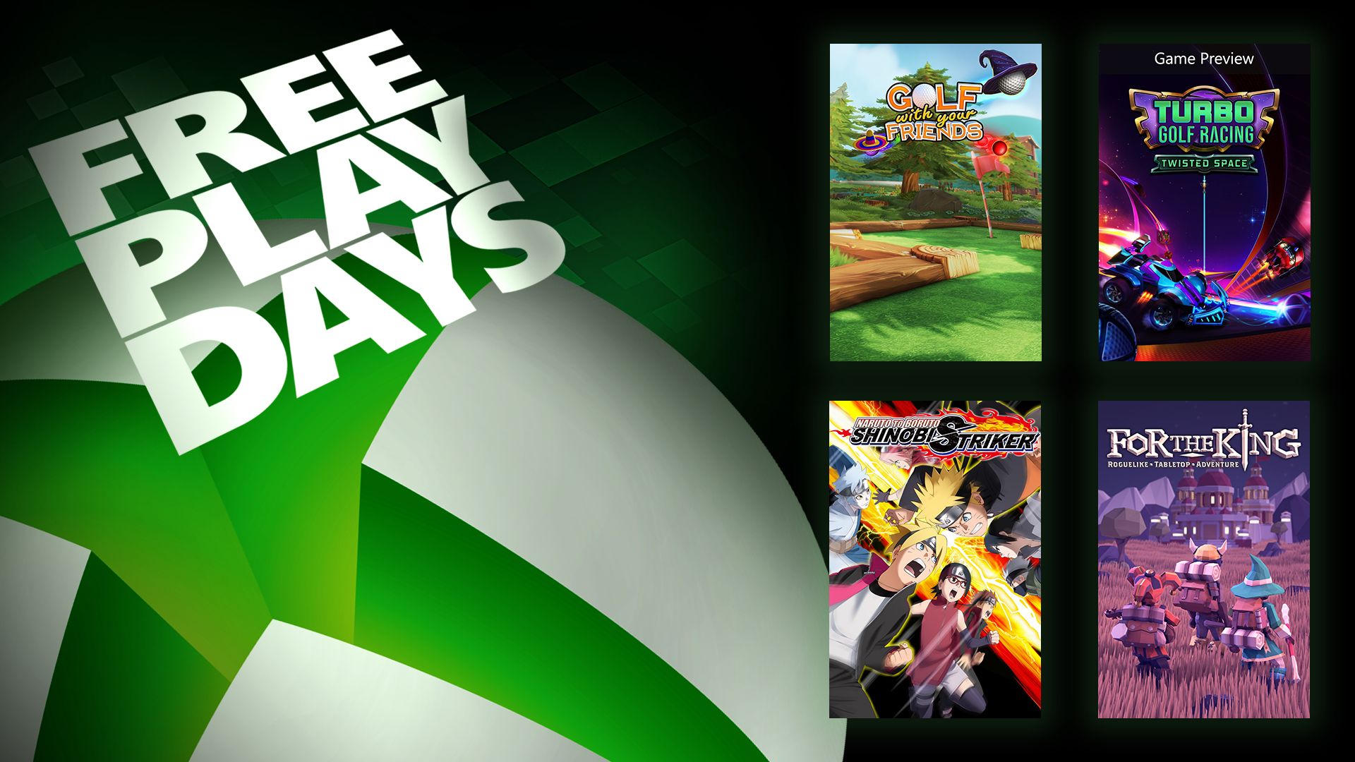 Dias de jogo grátis – Golfe com seus amigos, Turbo Golf Racing, Naruto to Boruto: Shinobi Striker e For the King