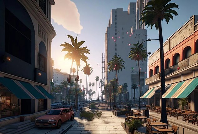 GTA 6 retornará os jogadores à versão fictícia da série de Miami: Vice City.  Fãs desesperados para explorar ainda mais o mundo da franquia GTA recorreram a geradores de imagens de IA como o Midjourney para simular possíveis locais e cenários (acima) para o novo jogo