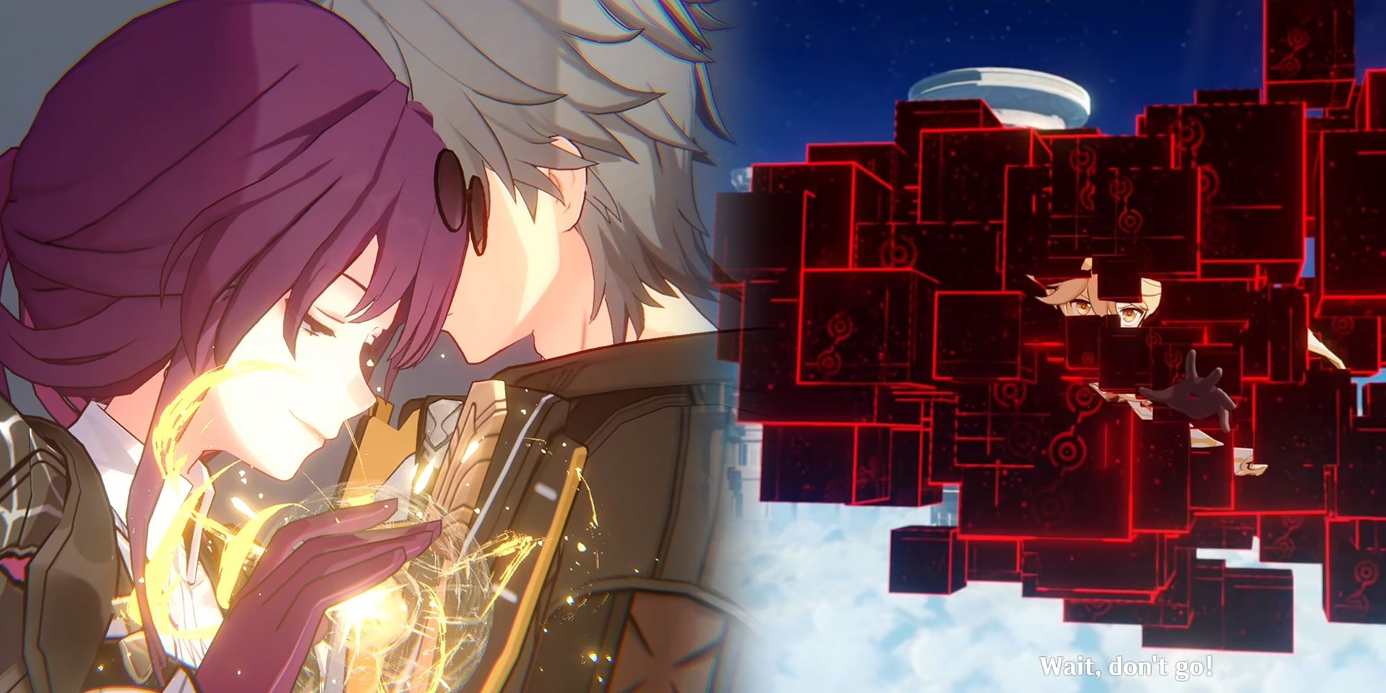 Honkai Star Rail e Genshin Impact - Kafka colocando Stellaron no Trailblazer enquanto o viajante é espancado na cena de introdução