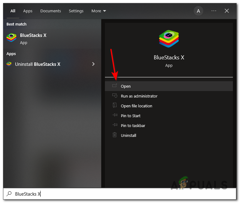 Pressione a tecla Windows no seu teclado, digite "BlueStacks X" na barra de pesquisa e abra o programa.