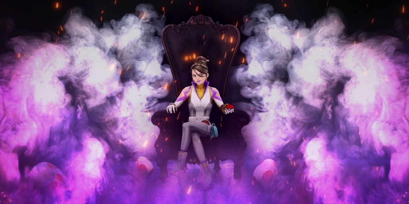 Sierra sitting on a grand chair in Pokemon GO