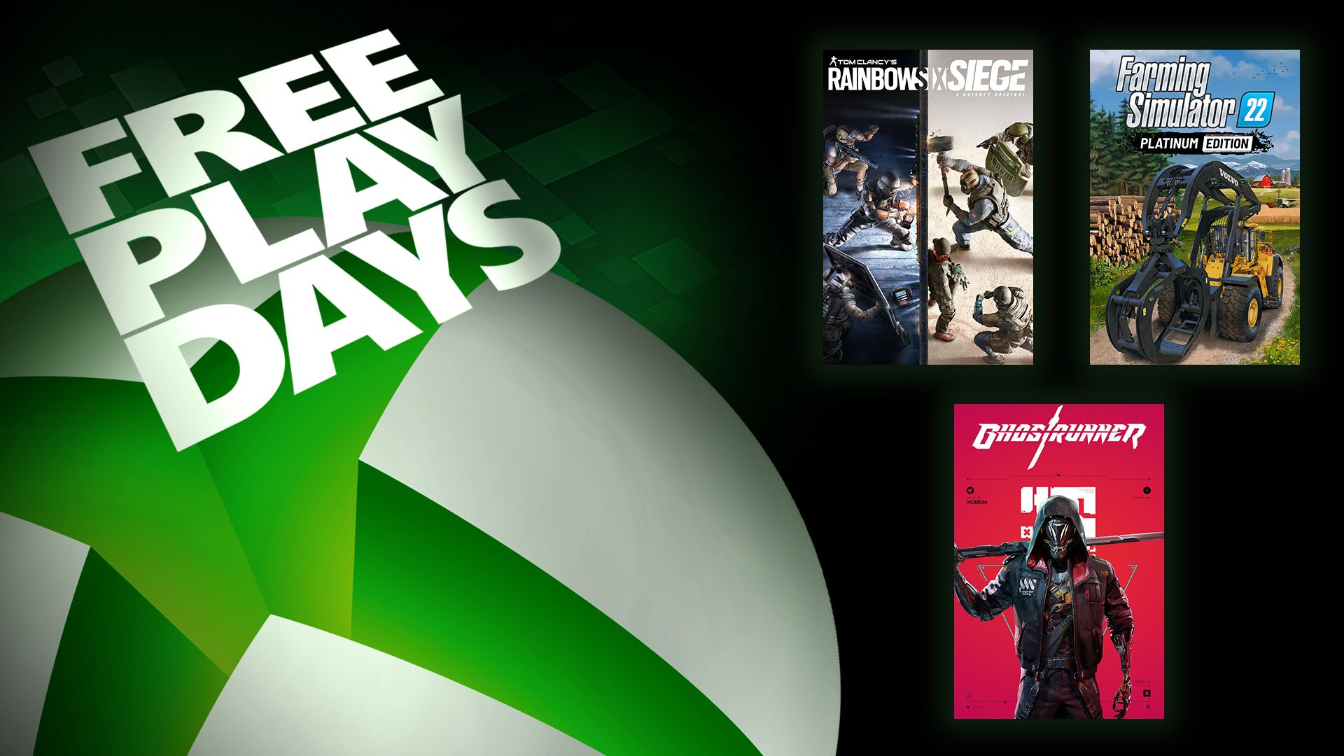 Dias de jogo grátis – Tom Clancy's Rainbow Six Siege, Farming Simulator 22: Platinum Edition e Ghostrunner