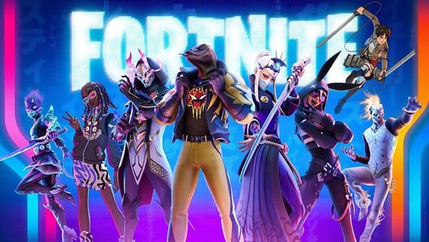 Tela de título para Fortnite com caracteres especiais mostrados