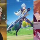 Split images of Zhongli, Eula, and Childe in Genshin Impact.