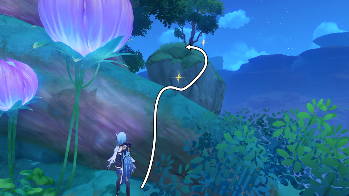 Localização do segundo Hydro eidolon durante a missão mundial Returning Curios no evento Secert Summer Paradise do Genshin Impact.