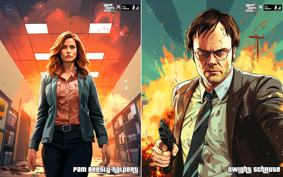 Midjourney AI The Office Elenco GTA V