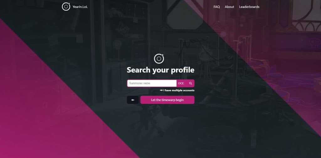Captura de tela do site YearInLoL