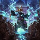 A blue man throws lightning bolts around in World of Warcraft artwork.