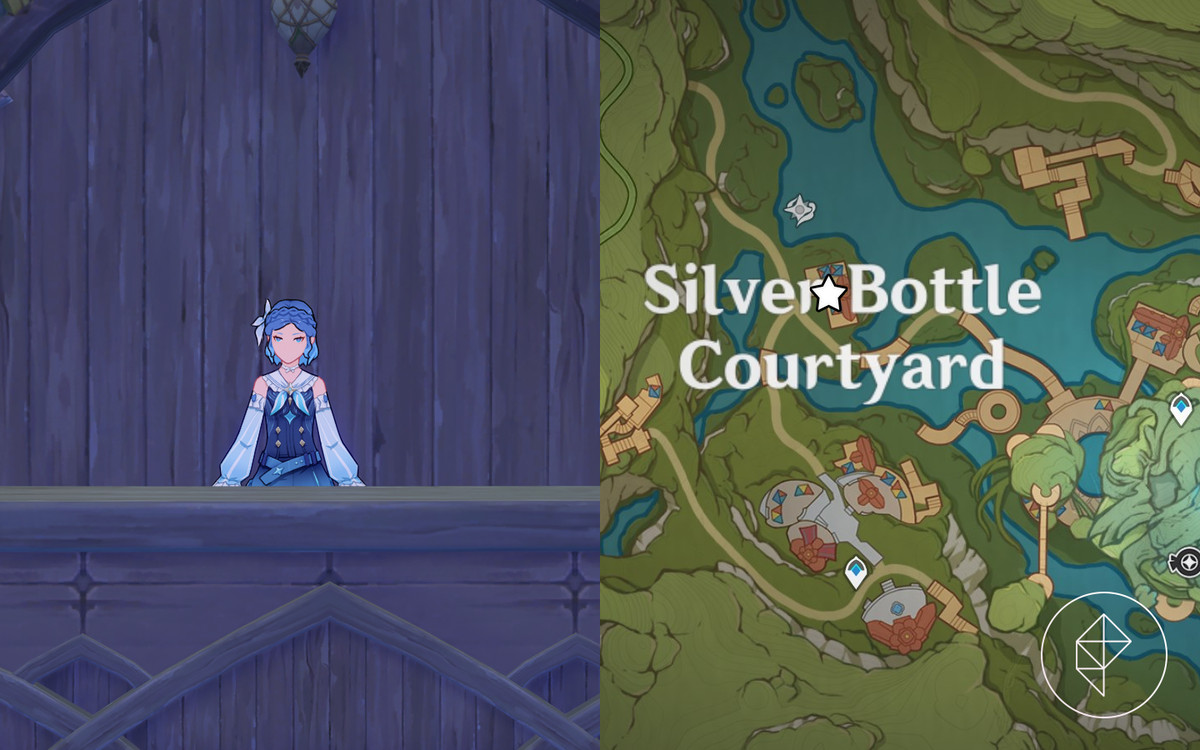 Retornando a localização da missão mundial Curios no mapa do Veluryiam Mirage durante o evento Secret Summer Paradise do Genshin Impact.