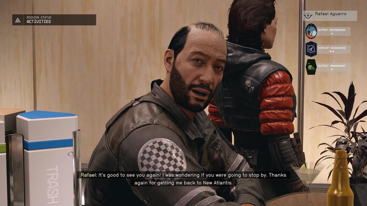 Você pode recrutar Rafael no Viewport Bar em New Atlantis.