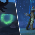 WoW: Dificuldade variável está chegando para chefes míticos, mas cuidado com a armadilha! Left: An underwater lair entrance. Right: The resident of that lair, a three-tailed naga.